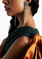 Eddy Long Crystal Tassel Stud Earrings