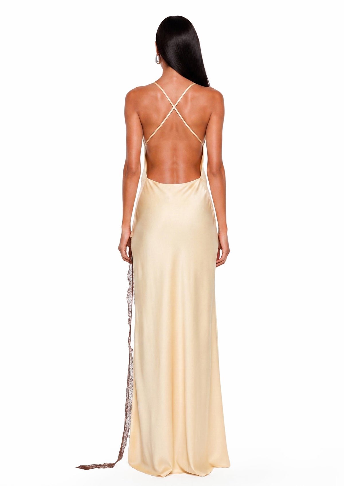 Dallin Satin Lace Dress With Lace Trim