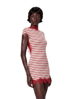 Jasey Knitted Striped Lace Backless Mini Dress
