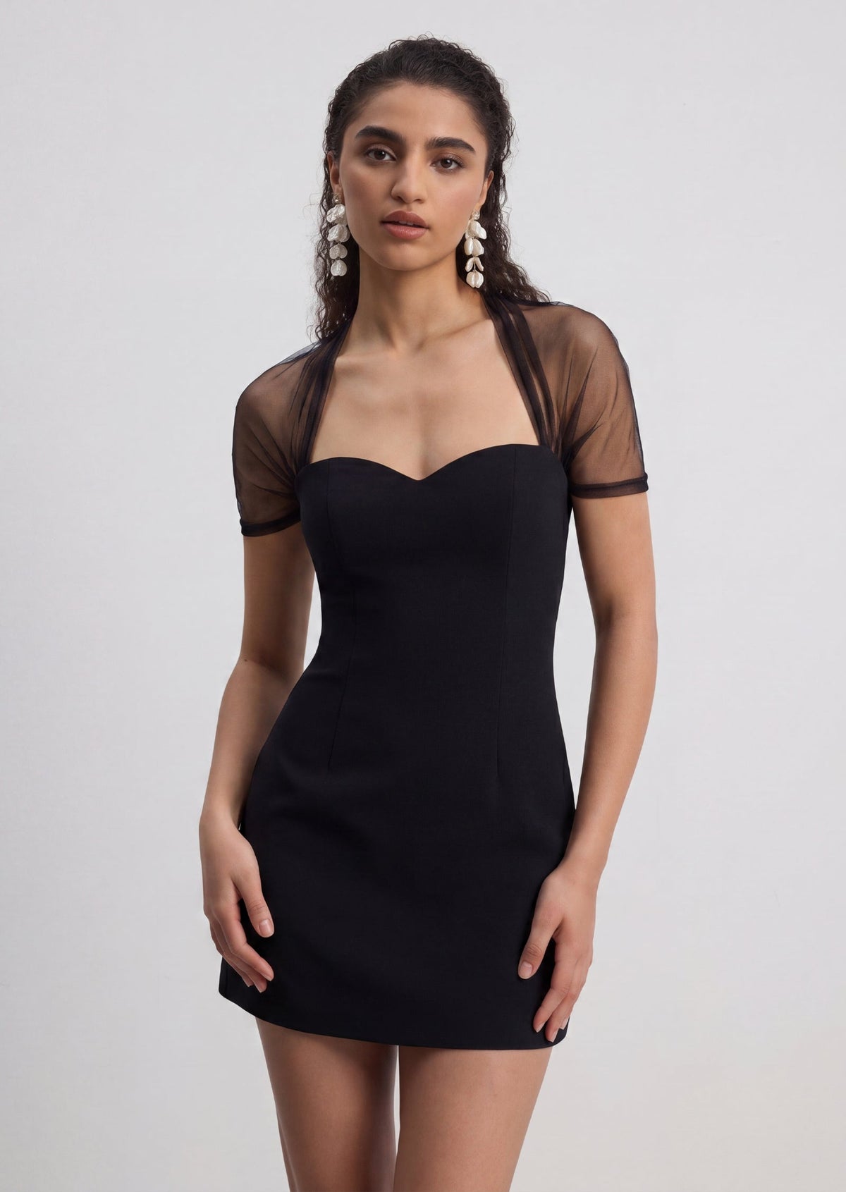 Slinky And Mesh Mini Dress In Black