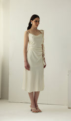 Satin Ruched Midi Slip Dress