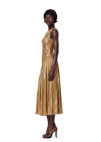 Kaegan Sleeveless Satin Midi Dress In Gold