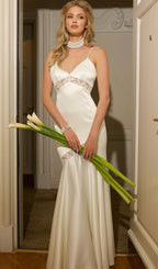 Satin V-Neck Slim Fit Fishtail Maxi Dress