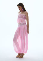 Luenie Chiffon Top & Pant Two Piece Set In Pink