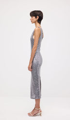 Sleeveless Embellished V Neck Midi Dress