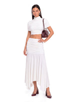 Jabbar Short Top & Midi Skirt Set In White