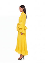 Iaolani Pleated Long Sleeve Maxi Skirt Set In Yellow