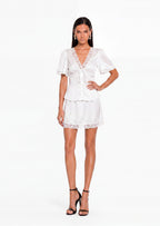 Abiram Satin Mini Skirt Two Piece Set In White