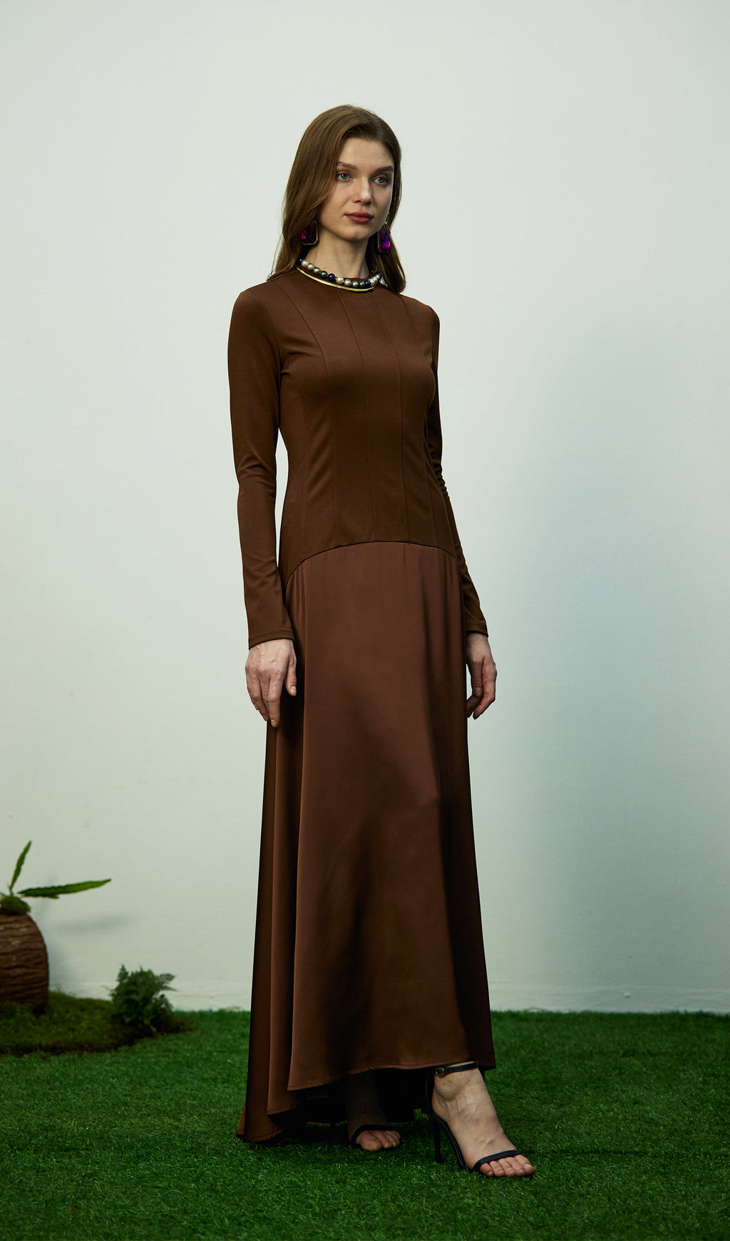 Trendy Knitted Satin Maxi Dress