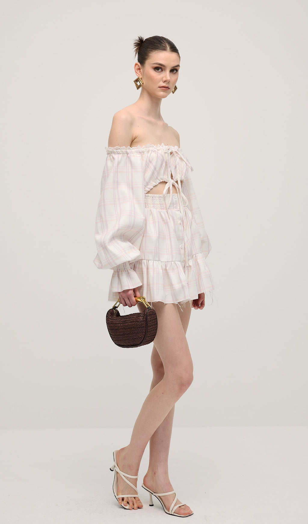 Lace Up Mini Dress In Grid