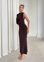 Sleeveless Lace Bodice Ruched Maxi Dress