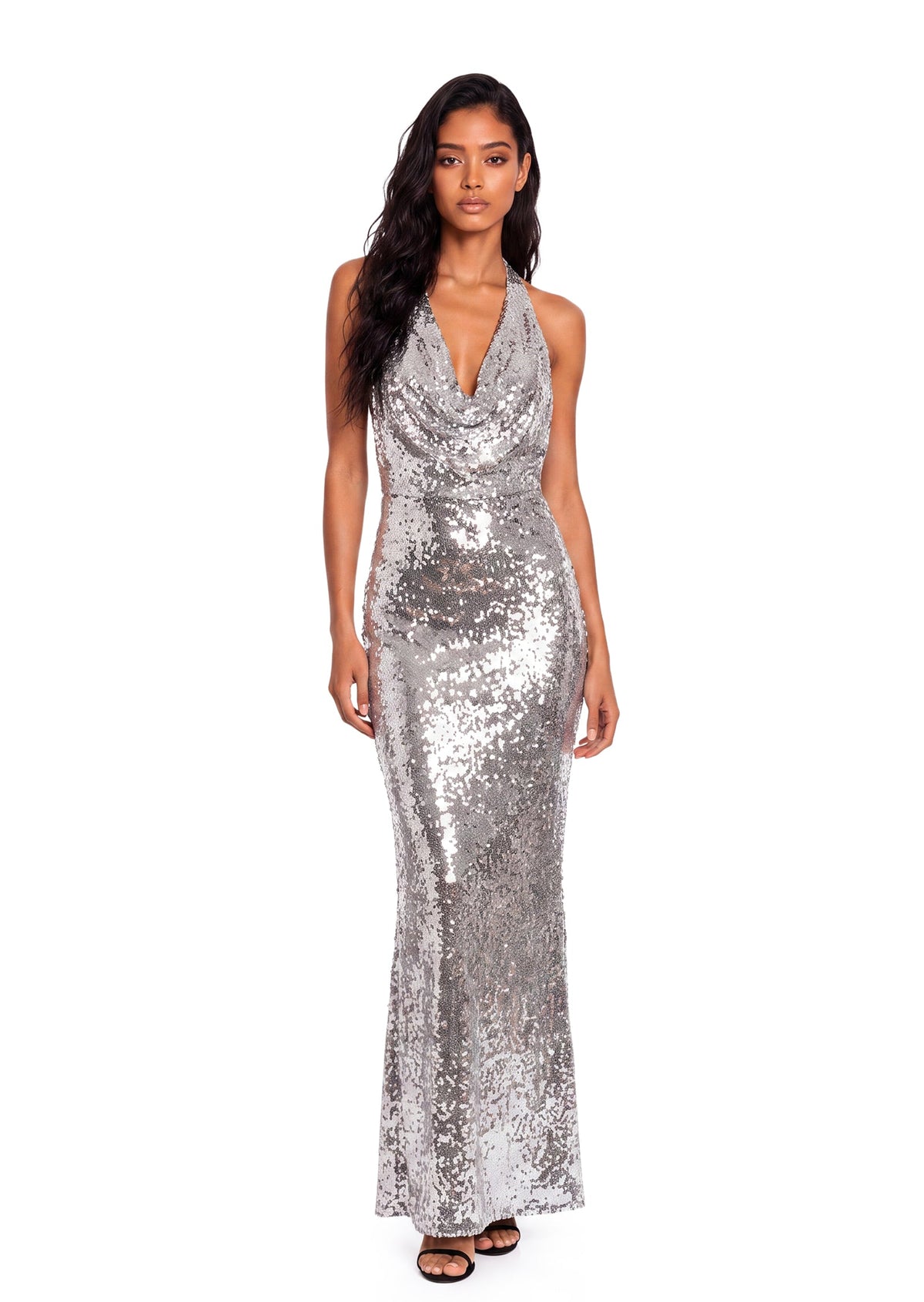 Wan Sequined Maxi Dress In Silver