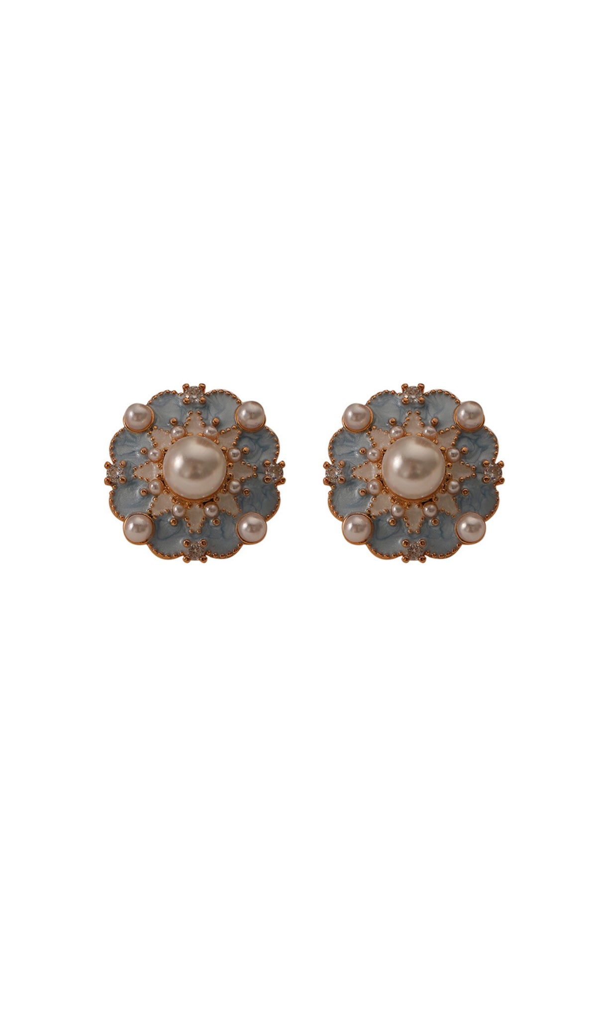 Retro Blue Flower Shape Pearl  Earrings