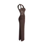 Adaiba Lace Bustier Draped Maxi Dress In Brown
