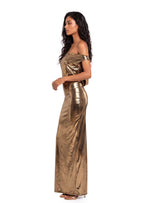 Obama Off the Shoulder Maxi Dress In Gold