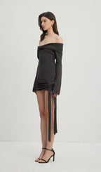 Off Shoulder Tie Knit Mini Dress