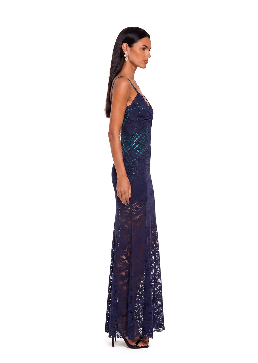 Tabby Sleeveless Lace Maxi Dress In Blue