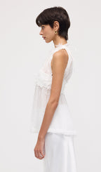 Sleeveless Pleated Embroidered Top