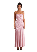 Laasya Sleeveless Satin Maxi Dress In Pink