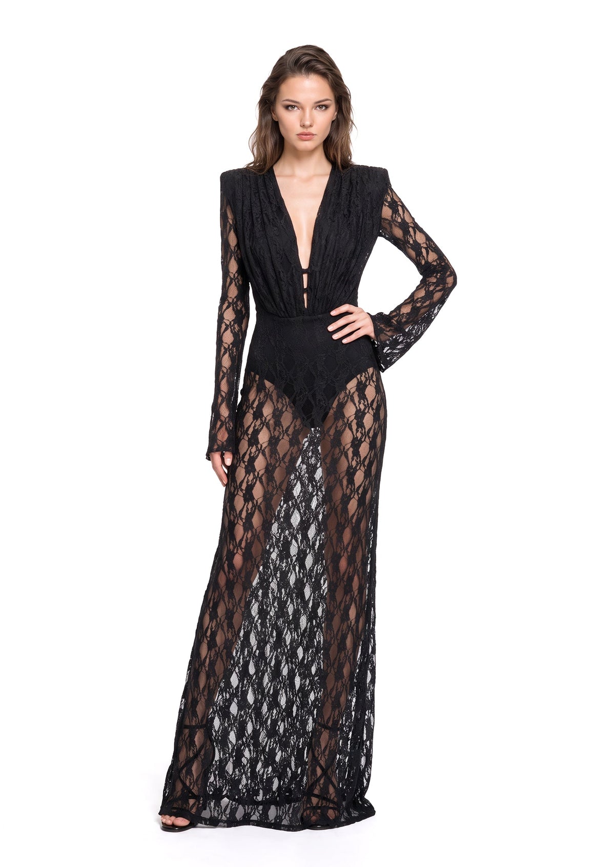 Pancho Long Sleeve Lace Maxi Dress