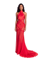 Qismah Sleeveless Halter Neck Maxi Dress In Red