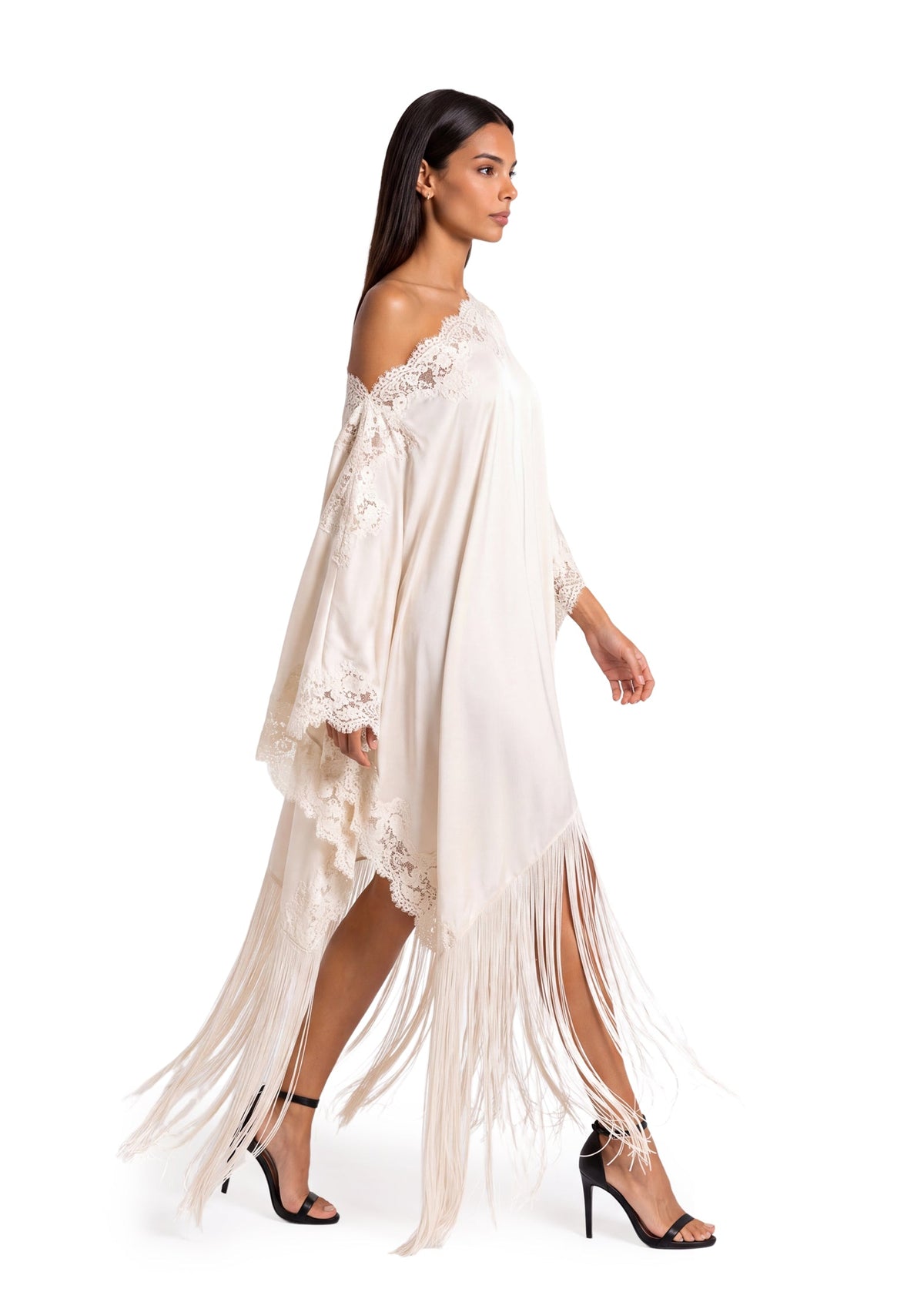 Minh Satin Lace Tassel Maxi Dress In White