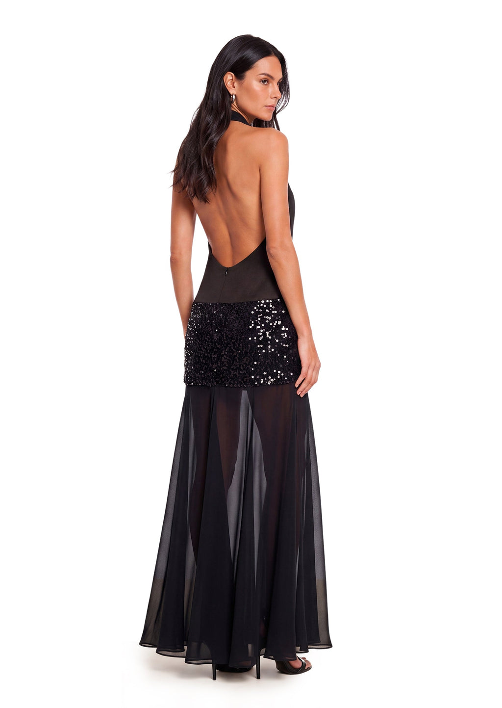 Dacre Halter Neck Open Back Maxi Dress In Black