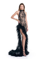 Naarah Slit Ostrich Feather Maxi Dress