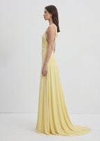 Deep V Neck Sleeveless Maxi Dress In Yellow