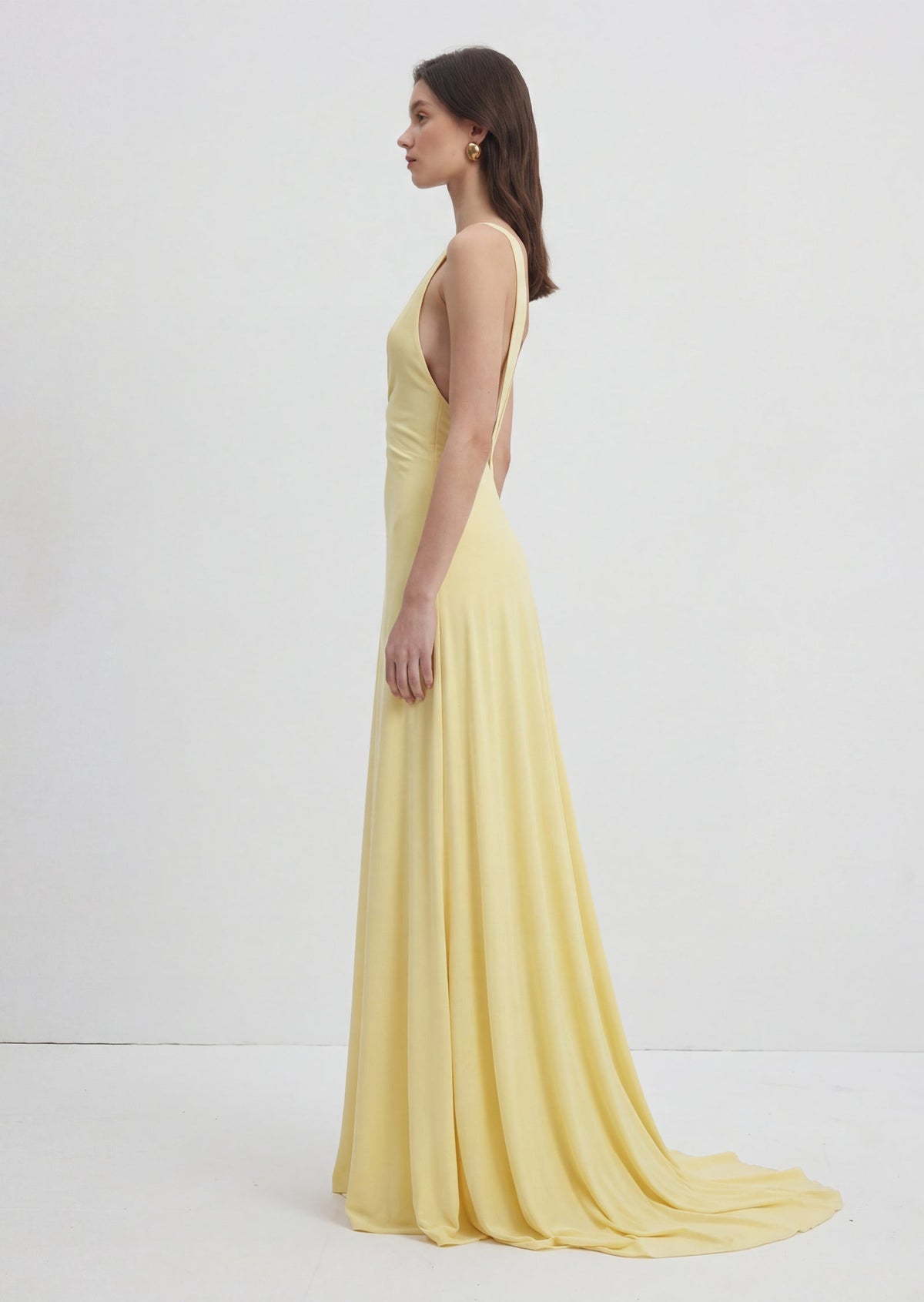 Deep V Neck Sleeveless Maxi Dress In Yellow