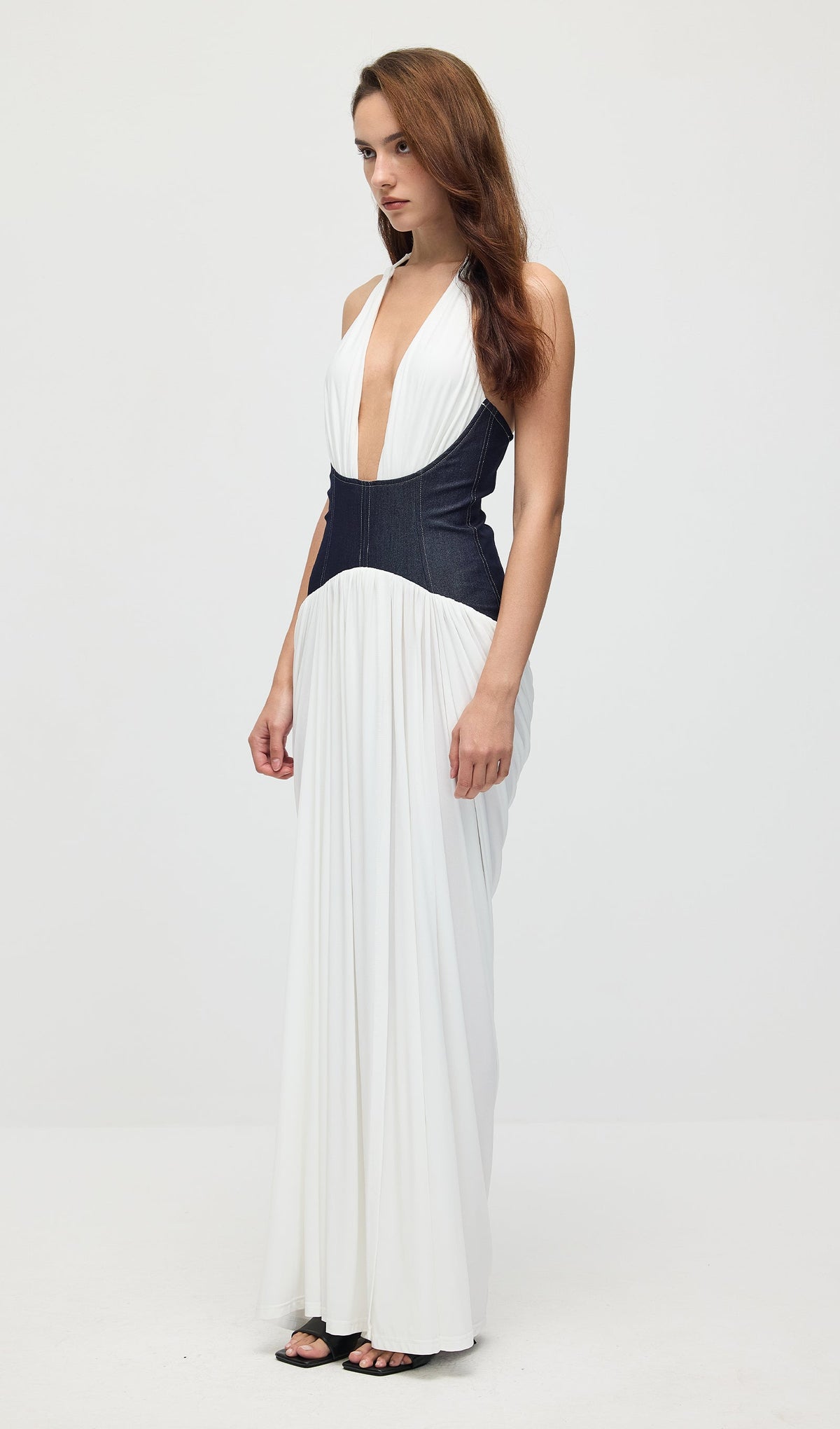 Draped Plunge Gown With Corset Waist