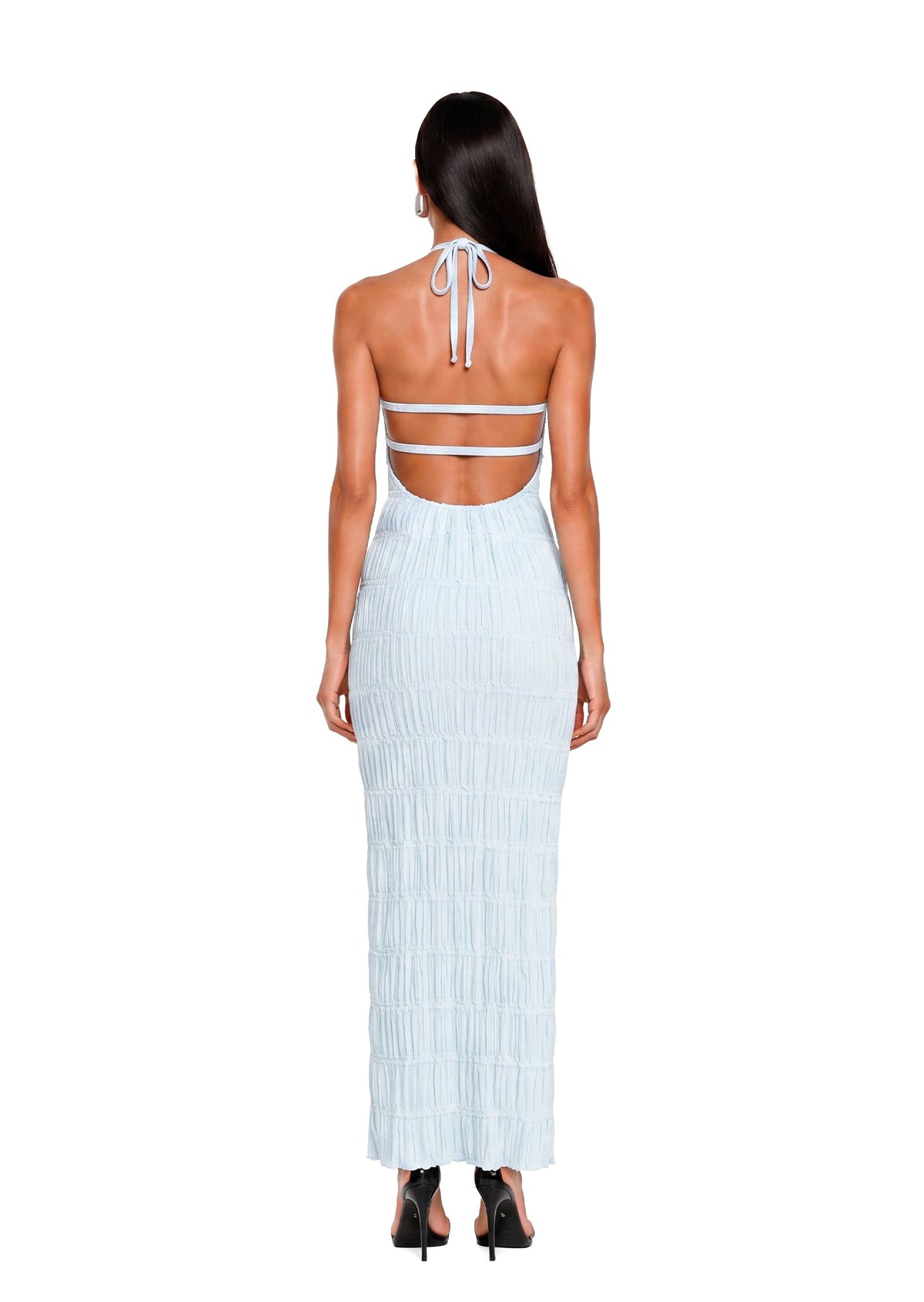 Aullie Halter Textured Maxi Dress In Baby Blue