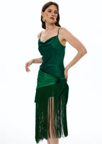 Tassel Satin Patchwork Maxi Dress