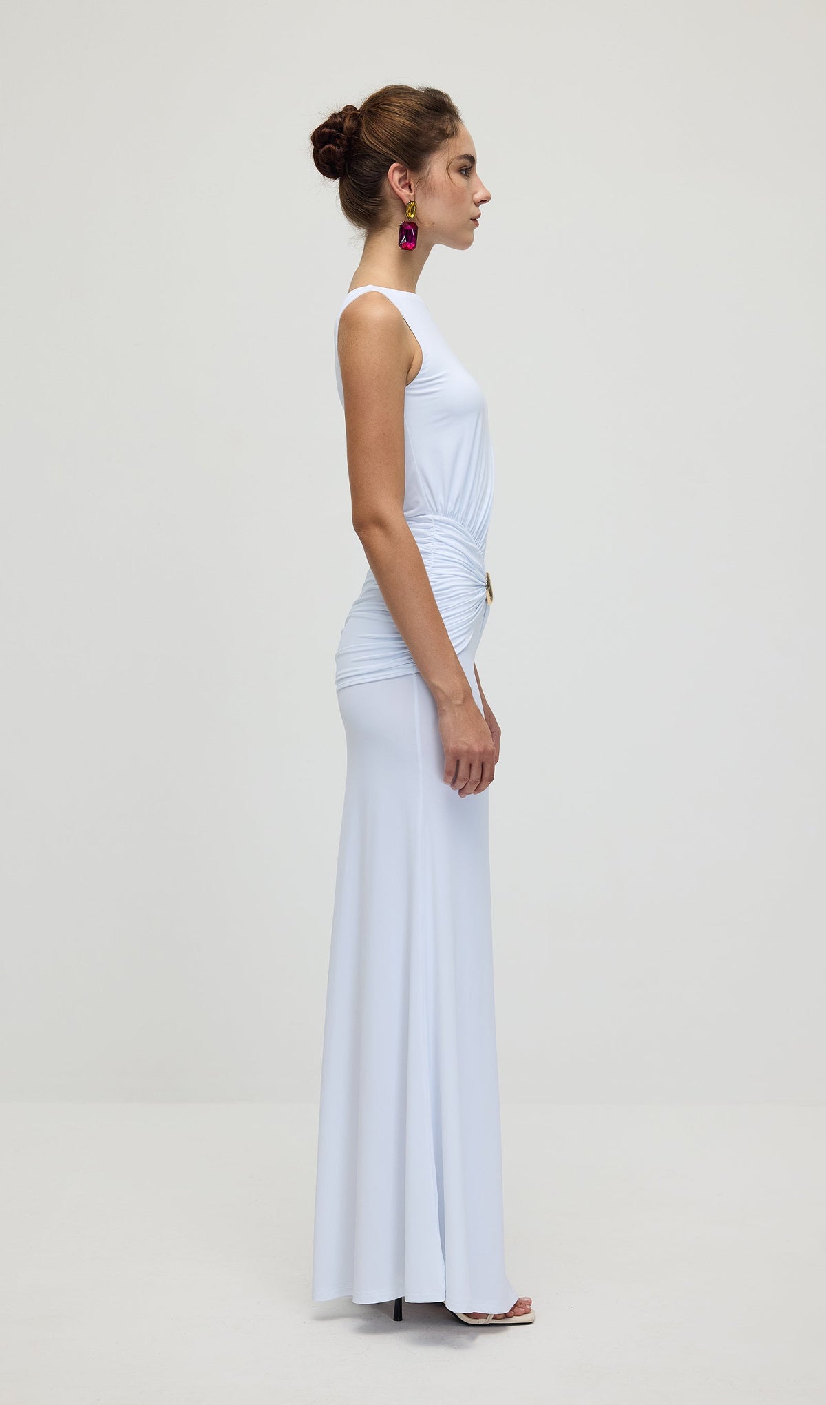 Draping And Shell Decorations Maxi Dress In White