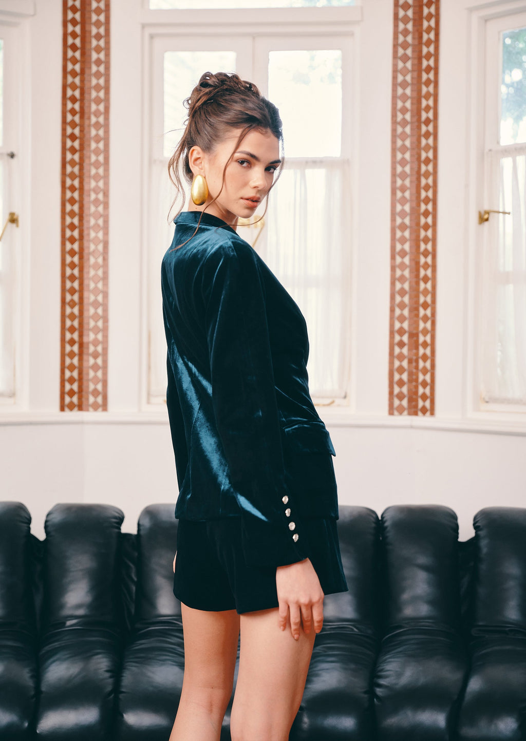 Deep V Neck Velvet Suit
