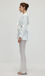 Faux-Pearl Floral Blazer & Trousers Set