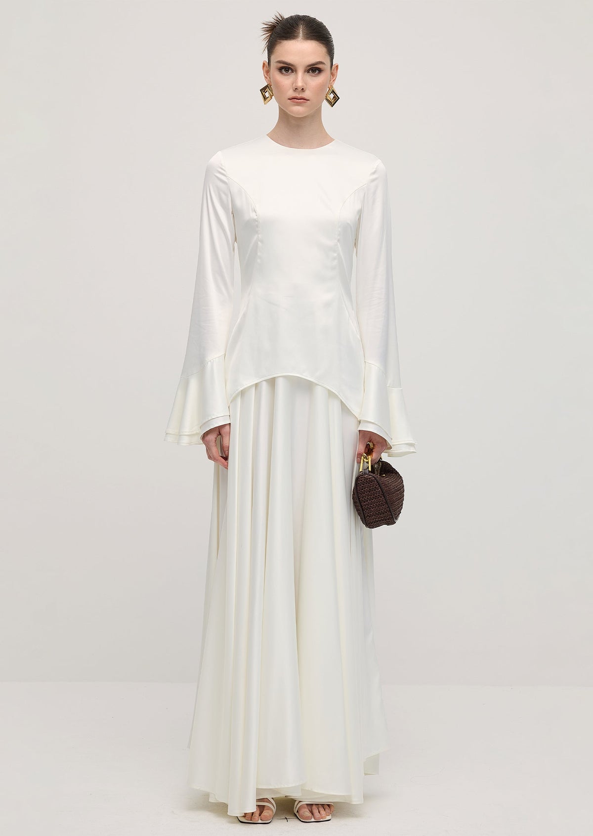 Asymmetrical Draped Bodice Ruffle Maxi Dress
