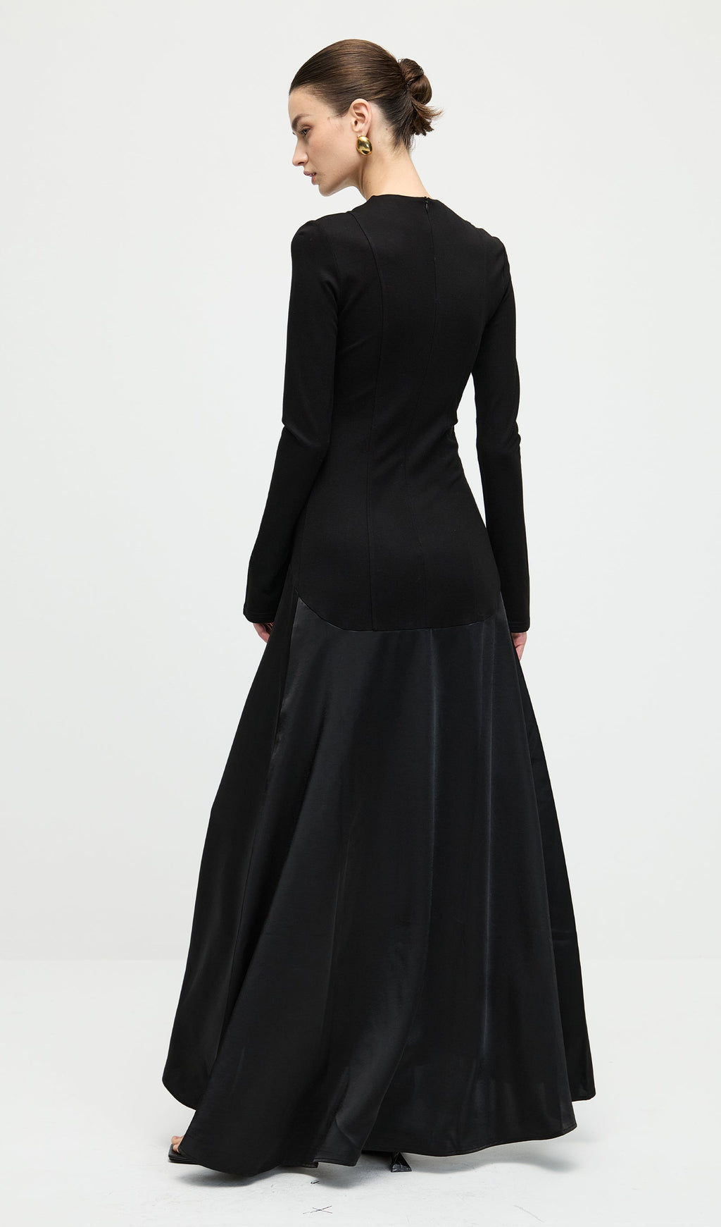 Knitted Satin Maxi Dress In Black