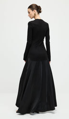Knitted Satin Maxi Dress In Black