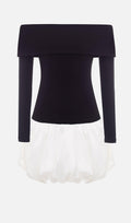 Open Shoulders Balloon Mini Dress-White