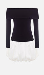 Open Shoulders Balloon Mini Dress-White