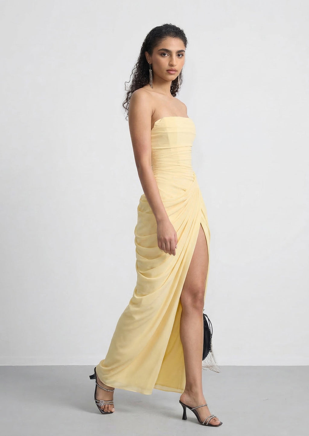 Cyra Slit Maxi Dress In Lemon