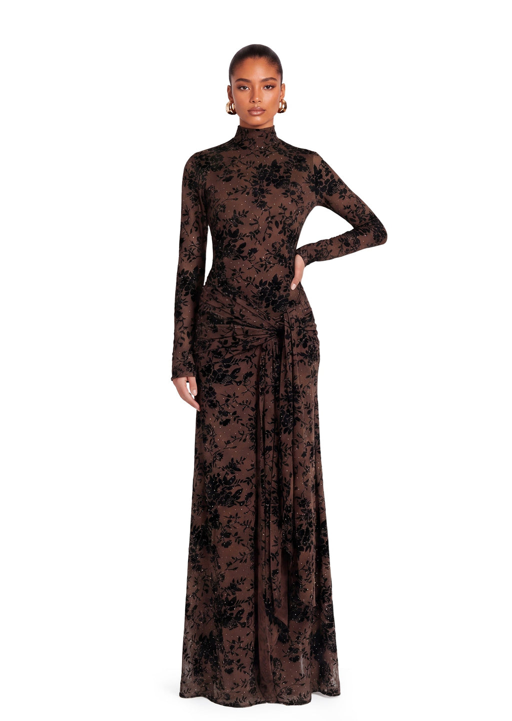 Wafa Velvet Maxi Dress In Brown