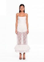 Adah Semi-Sheer Lace Dress In White