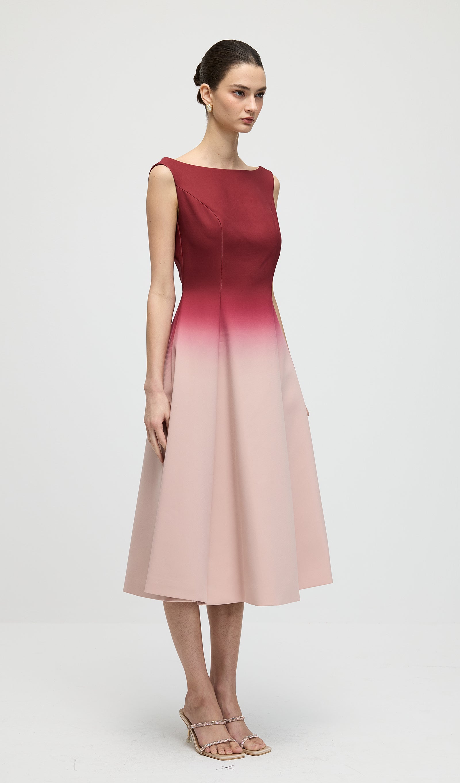 A Line Ombre Wine Midi Dress