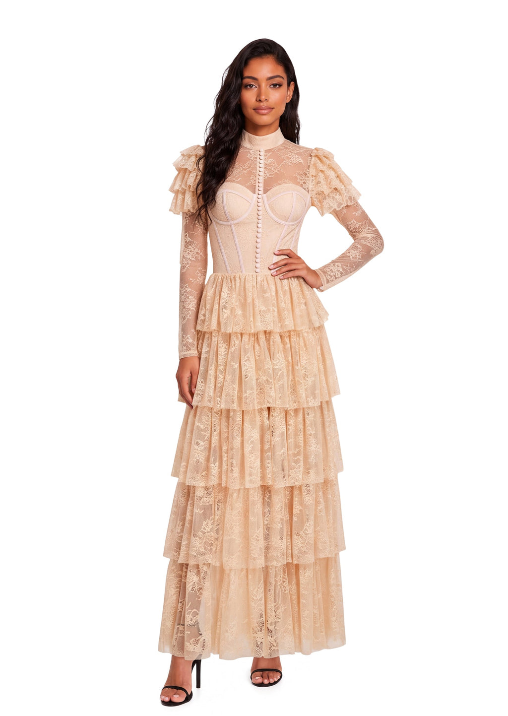 Kaikane Tiered Ruffle Lace Maxi Dress