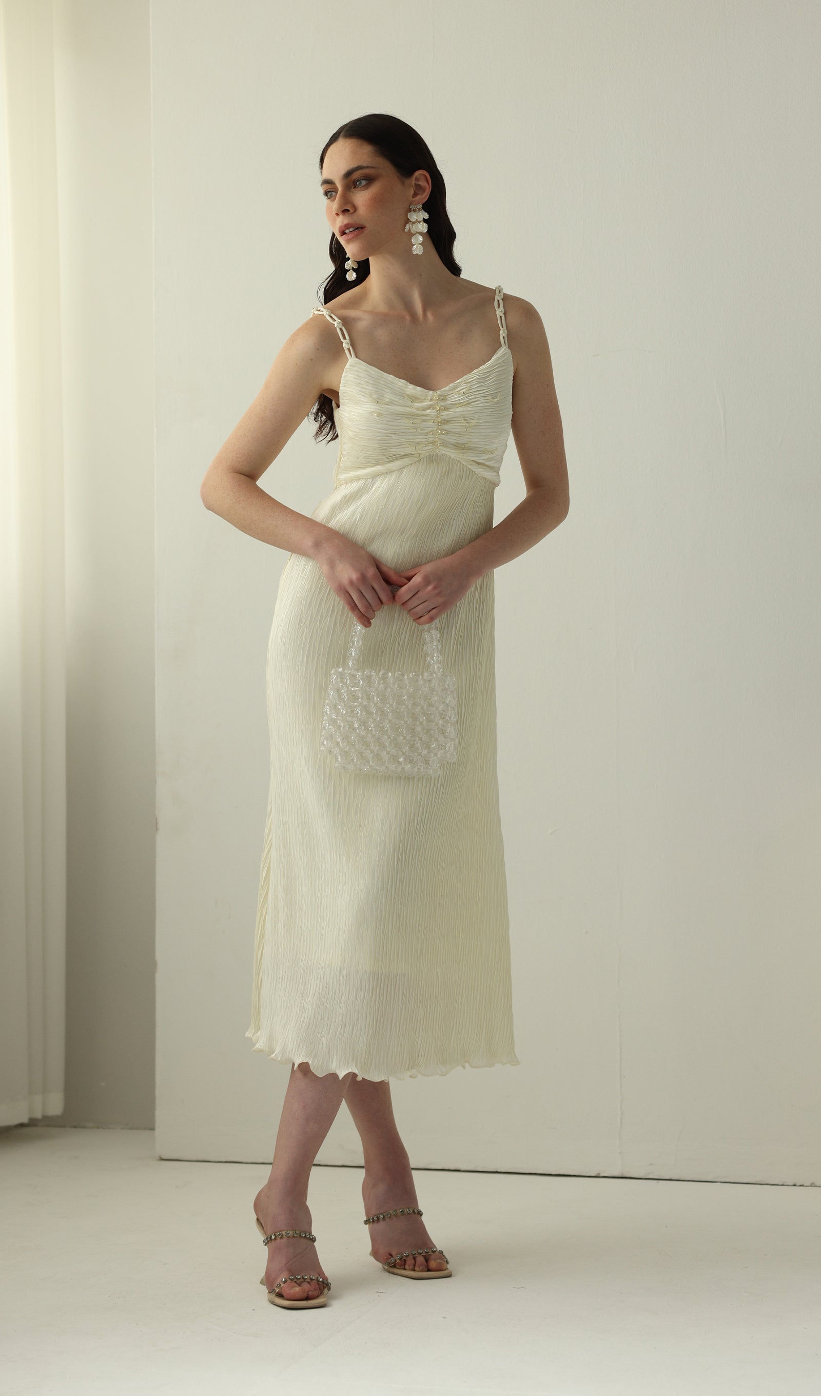 Solid Texture Slip Midi Dress