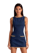 Manu Sleeveless Denim Mini Dress In Blue