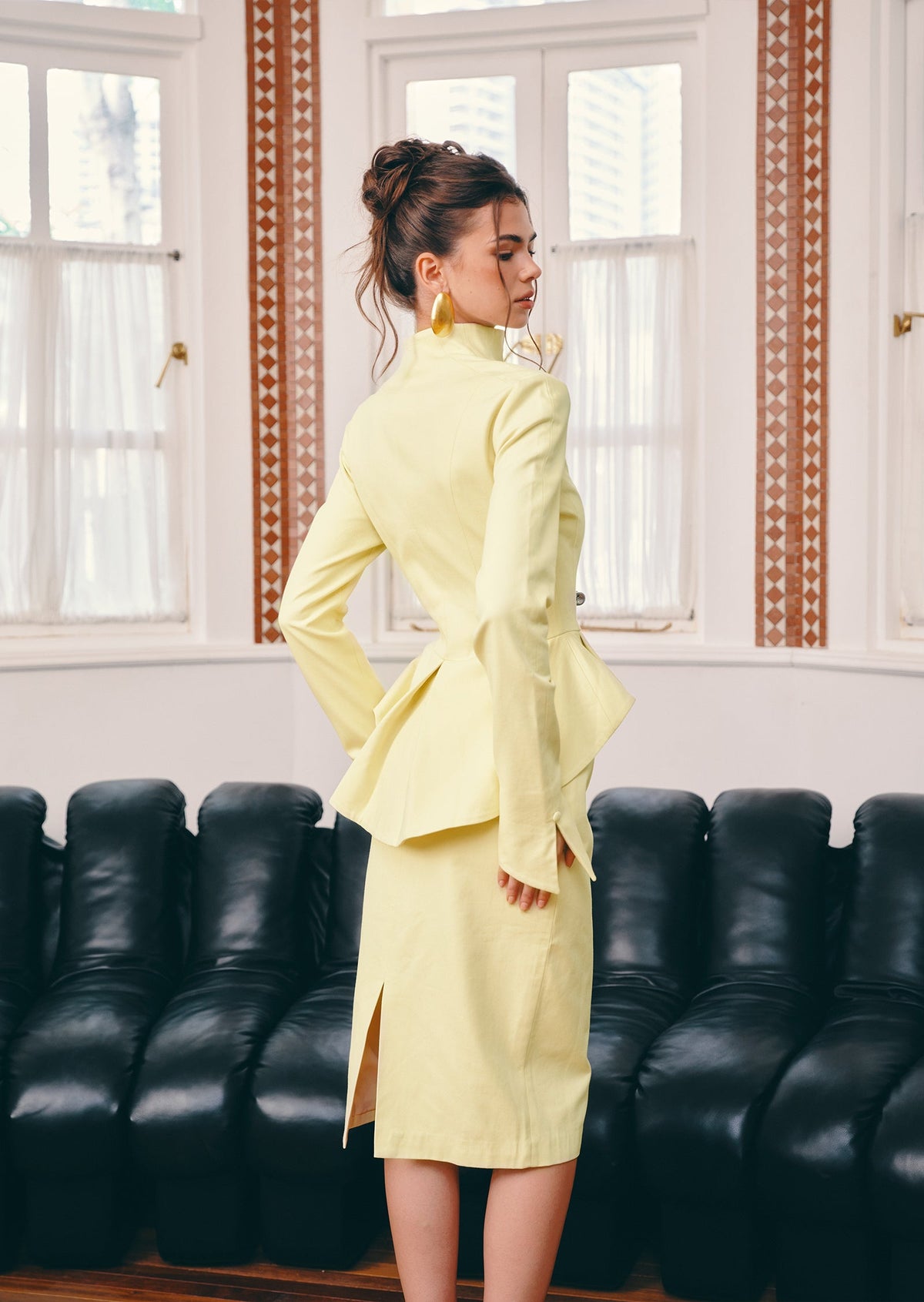 Peplum Jacket & Slit Midi Skirt Set