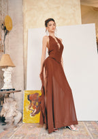 Jacobean Halter Neck Ruffle Midi Dress